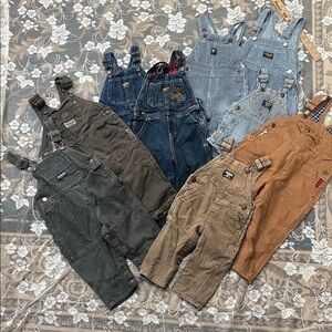 OshKosh B'gosh Kids Overalls Bundle Set Blue, Brown, Tan, Stripes, Corduroy, VTG